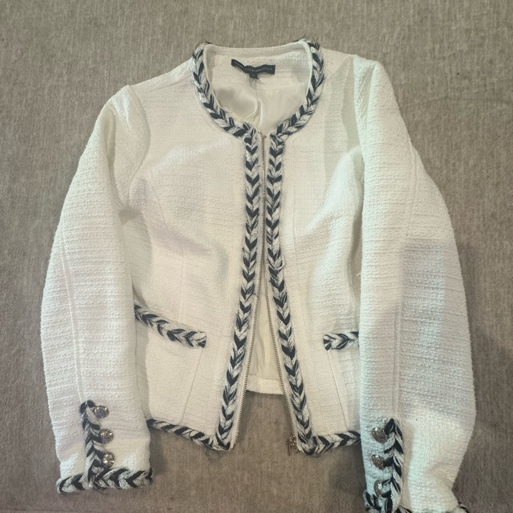 White Textured Jacket with Black Trim
